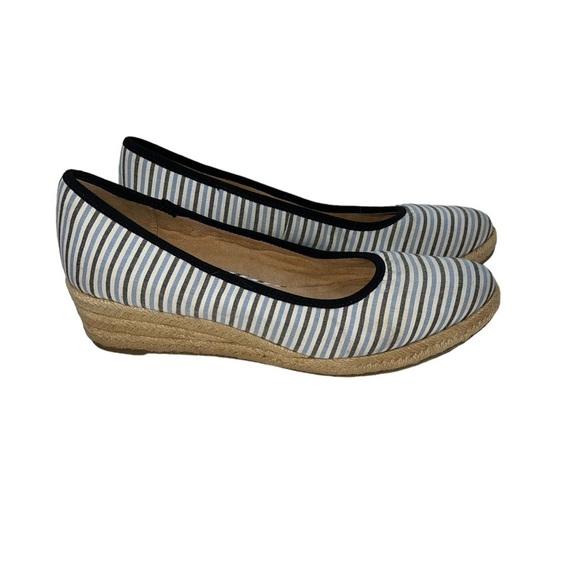 LifeStride Women's Shoes Size 9M Blue Brown Stripe Espadrille Slip On Wedge - Picture 1 of 8